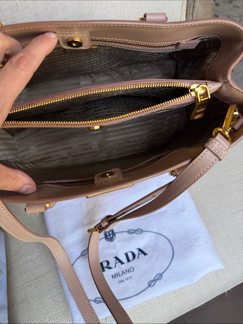 Prada Taupe Saffiano Leather Double-Handle Galleria Tote - Picture 8 of 8